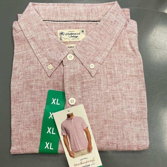 NEW Weatherproof Men's XL Short Sleeve Button-Up Shirt Red Linen Blend - Picture 2 of 9